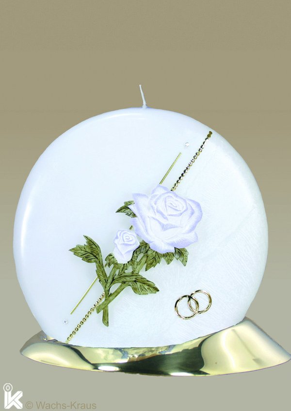 Hochzeitskerze moderne Form Rose weiss, getaucht